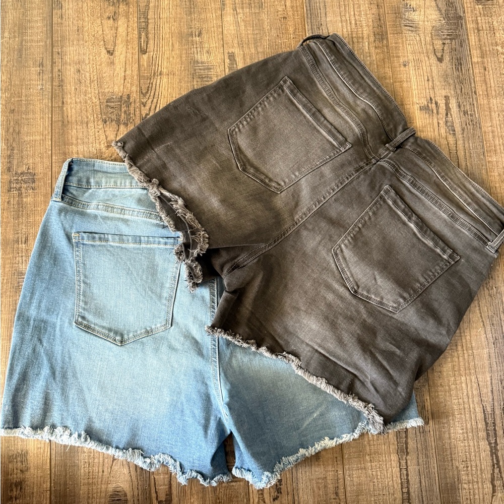 Frayed Hem Denim Shorts Set